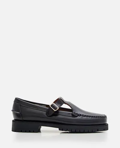 Sebago Georgina Lug Leather Loafer With T-bar In Black