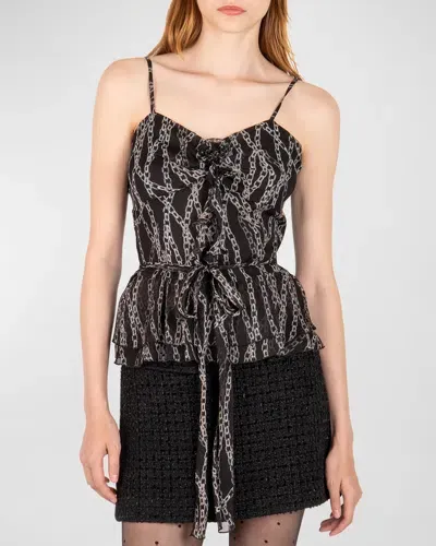 Secret Mission Mavis Crinkled Silk Tank Top In Black