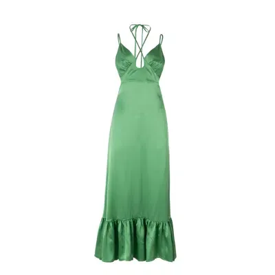 Secret Mission Kathleen Silk Tie Keyhole Maxi Dress In Kelly Green