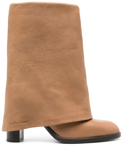 See By Chloé 85mm Debossed-logo Boots In Brown