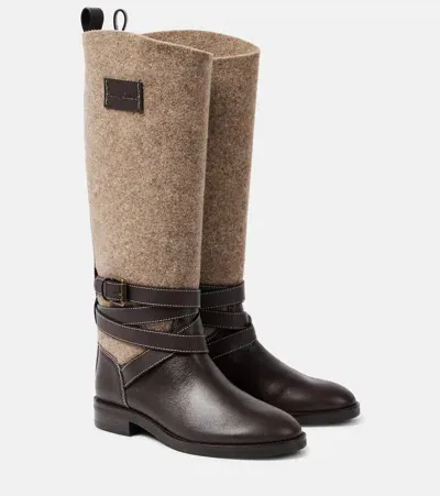 See By Chloé Anim Leather-trimmed Knee-high Boots In Brown