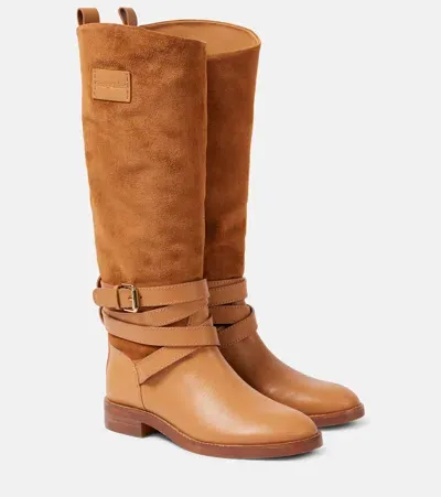 See By Chloé Anim Suede-trimmed Leather Knee-high Boots In Brown