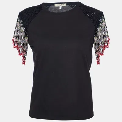 Pre-owned See By Chloé Black Beaded Tassels Sleeve Cotton Top