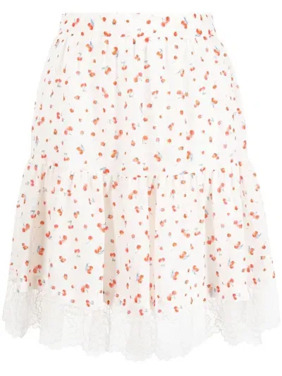 See By Chloé Cherry Pattern Ruched Skirt In White