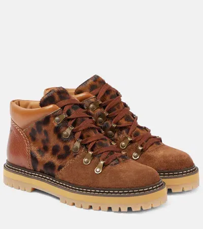 See By Chloé Eileen Leopard-print Suede Lace-up Boots In Brown