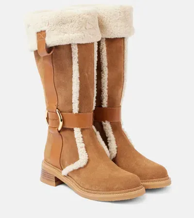 See By Chloé New Ring Suede And Shearling Knee-high Boots In Brown