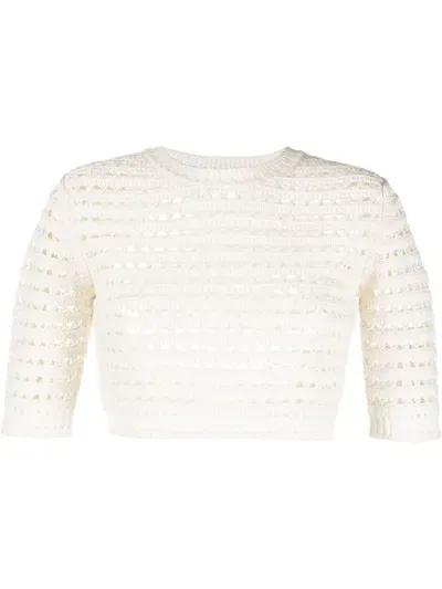 See By Chloé Open-knit Short-sleeve Top In White