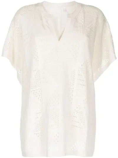 See By Chloé Open-knit Split-neck Top In White