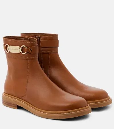 See By Chloé Signature Leather Ankle Boots In Brown