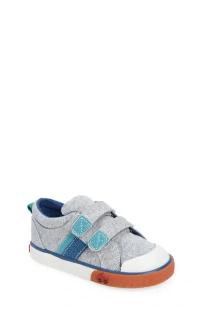 See Kai Run Kids' Russell Sneaker In Gray Jersey/blue