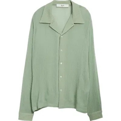 Séfr Jagou Wool Button-up Shirt In Old Mint Pleat