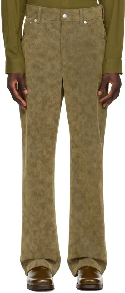 Séfr Khaki Otis Faux-leather Trousers In Green