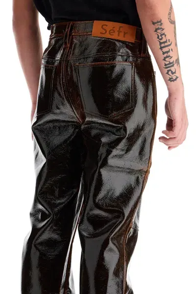 Séfr Eito Mid-rise Leather Trousers In Brown