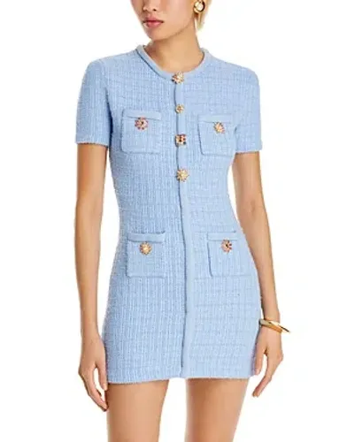 Self-portrait Beaded Button Knit Dress In Blue