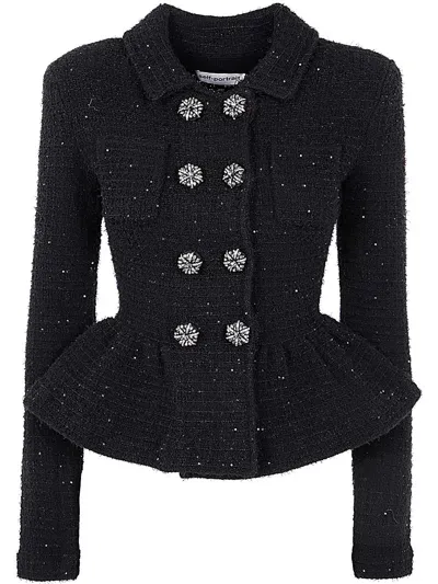 Self-portrait Black Textured Knit Peplum Jacket