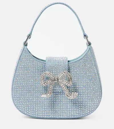 Self-portrait Embellished Denim Mini Shoulder Bag In Blue