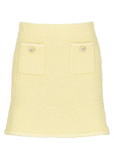 Self-portrait Embellished Waffle-knit Mini Skirt In Yellow