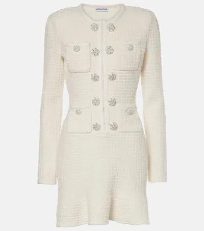 Self-portrait Embellished Waffle-knit Minidress In White