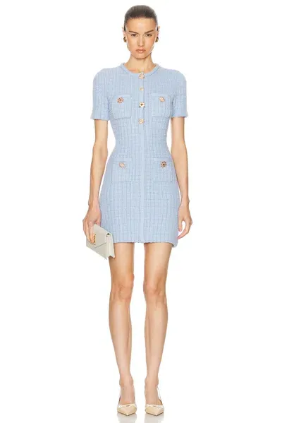 Self-portrait Jewel Button Knit Mini Dress In Blue