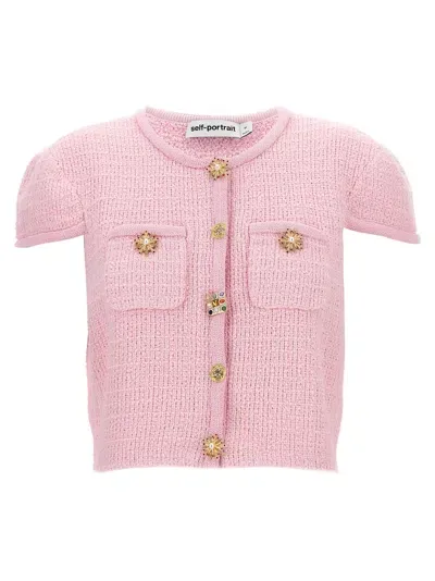 Self-portrait Jewel Button Knit Tops In Pink