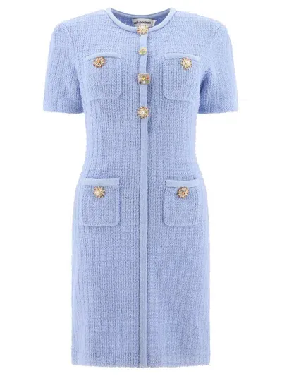 Self-portrait Knit Dress With Jewel Buttons In Light Blue