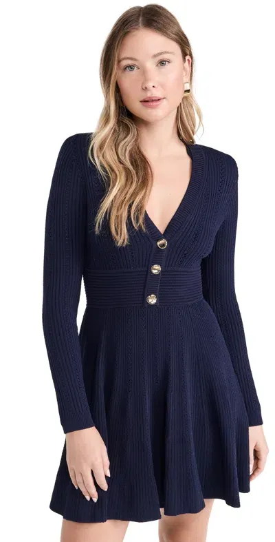 Self-portrait Navy Pointelle Knit Mini Dress Navy In Blue