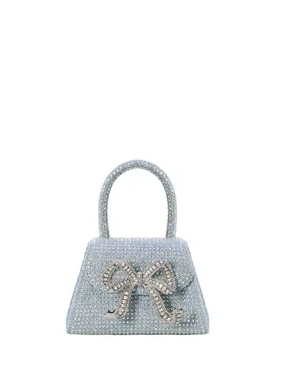 Self-portrait Rhinestone Denim Micro Bag In Blue