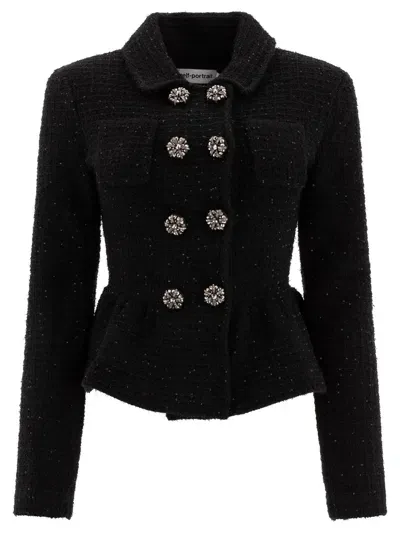 Self-portrait Textured Knit Jackets In Black