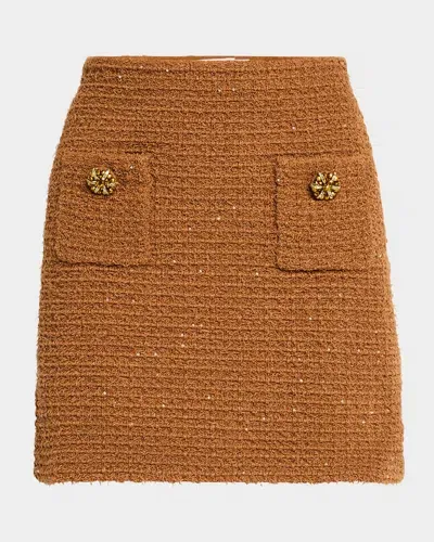 Self-portrait Textured Knit Mini Skirt In Brown