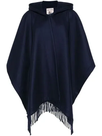 Semi-couture Jane Wool Cape With Fringes In Blue