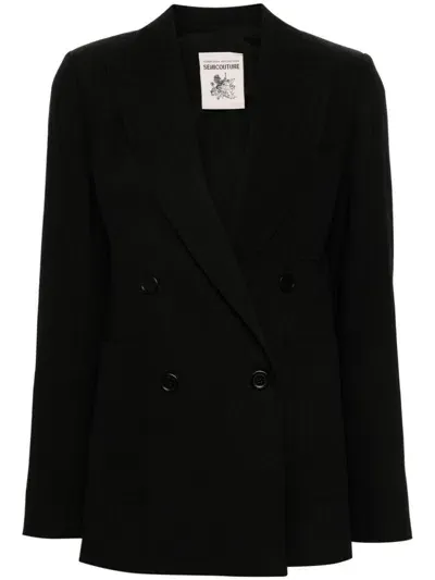 Semi-couture Mauda Double-breasted Blazer In Black