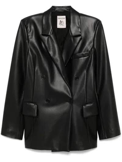 Semicouture Faux-leather Blazer In Black