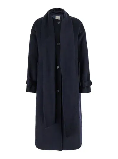 Semicouture Long Scarf Coat In Blue