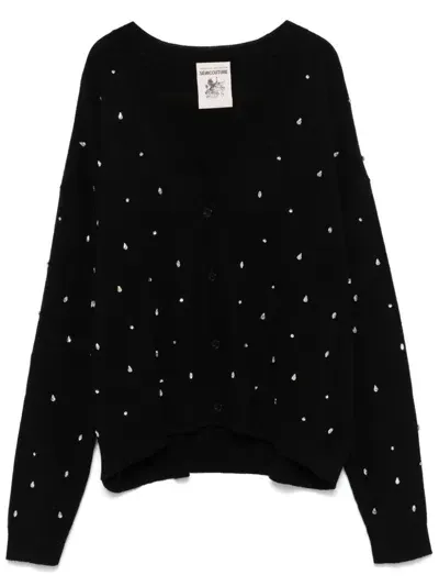 Semicouture Rhinestone-embellished Cardigan In Black