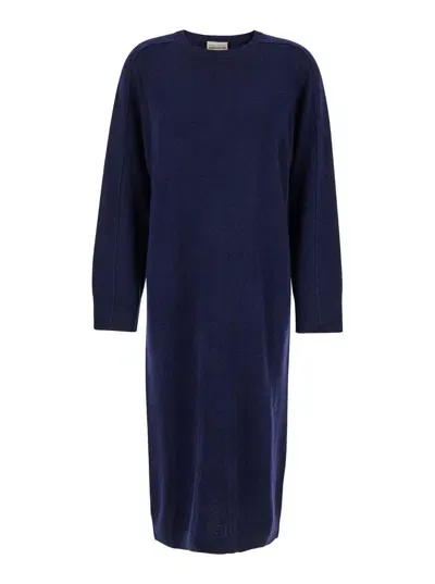 Semicouture Round Neck Long Dress In Blue