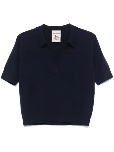 Semicouture Wool Polo Top In Blue