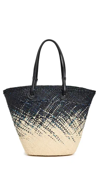 Sensi Studio Baby Ombré Basket Small Tote Natural/black Straw/black Leat