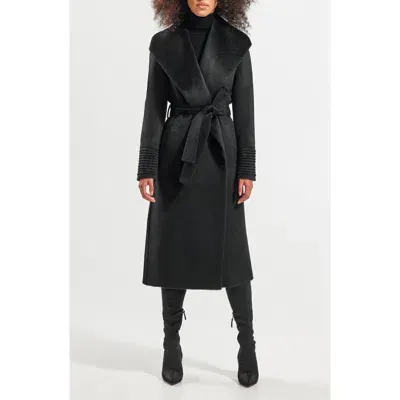 Sentaler Shawl Collar Alpaca & Wool Longline Wrap Coat In Black