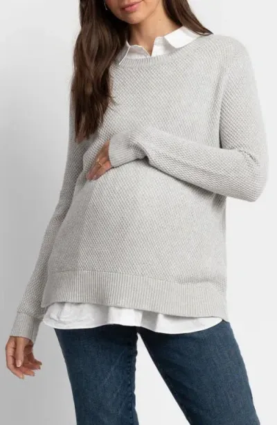 Seraphine Crewneck Maternity Sweater & Button-up Shirt Set In Grey