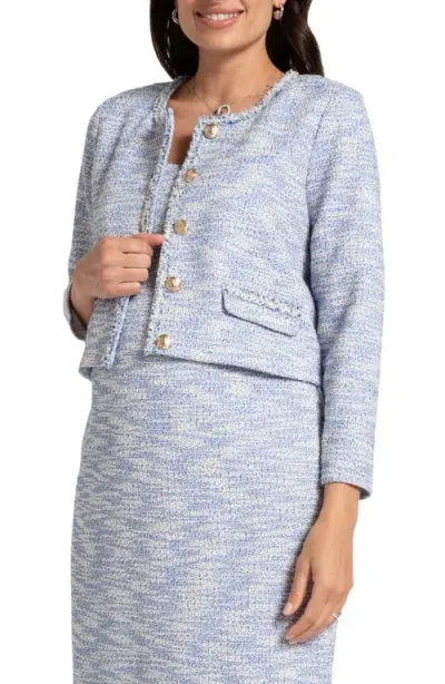 Seraphine Crop Tweed Maternity Blazer In Blue