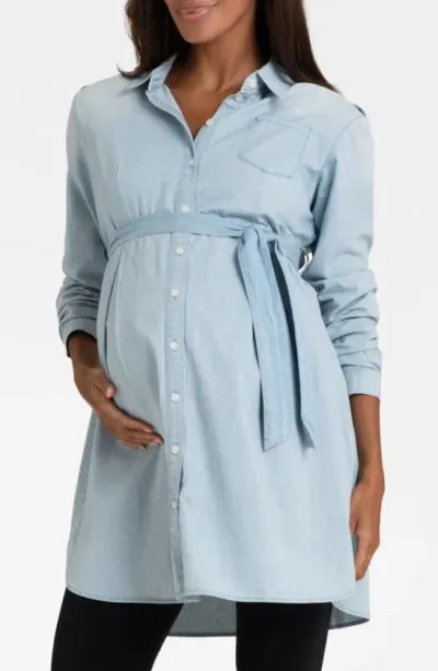 Seraphine Women's Cotton Chambray Belted Maternity Tunic In Denim