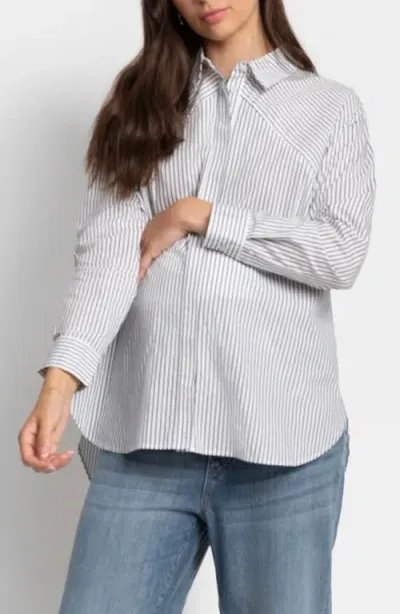 Seraphine Pinstripe Maternity/nursing Button-up Shirt In White