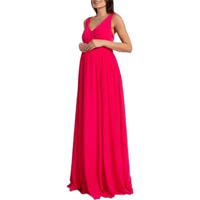 Seraphine Pleat Waist Maternity-to-nursing Maxi Dress In Pink