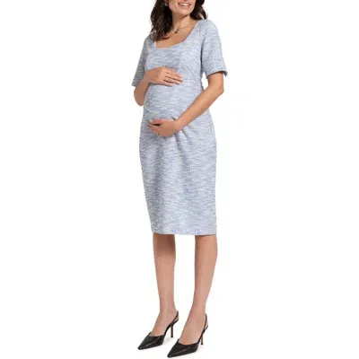 Seraphine Tweed Maternity Dress In Blue