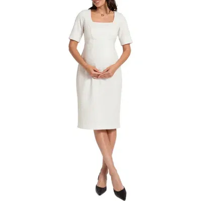 Seraphine Tweed Maternity Dress In Ecru