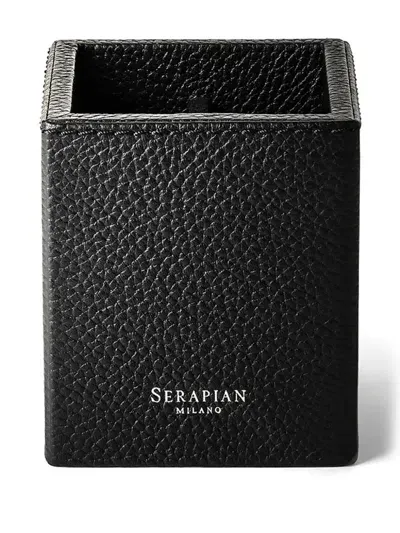 Serapian Cachemire Leather Pen Pot In Black