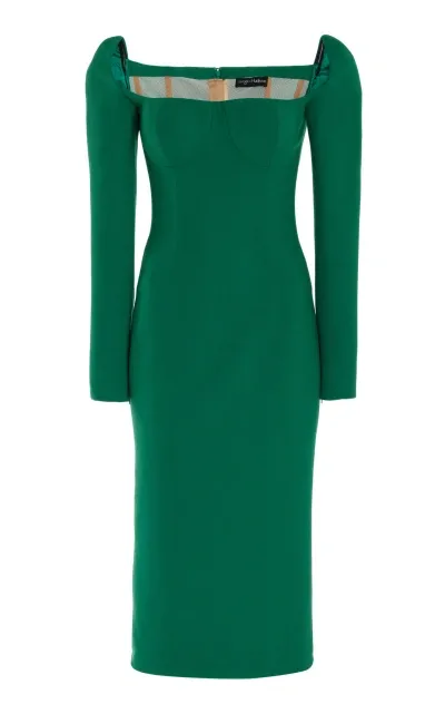 Sergio Hudson Décolleté Wool-blend Bustier Midi Dress In Green