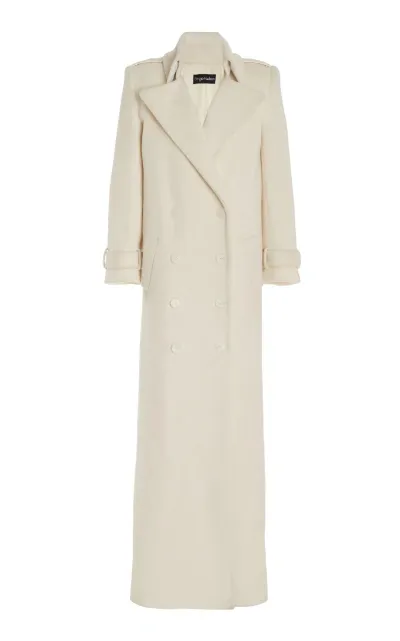 Sergio Hudson Double-breasted Cashmere Maxi Coat In White