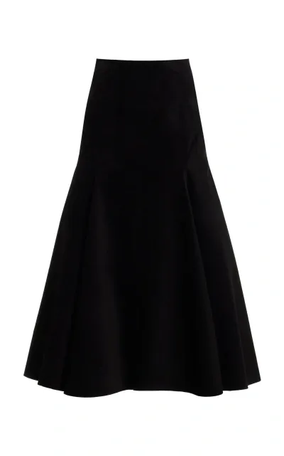 Sergio Hudson Drop-waist Suede Midi Skirt In Black