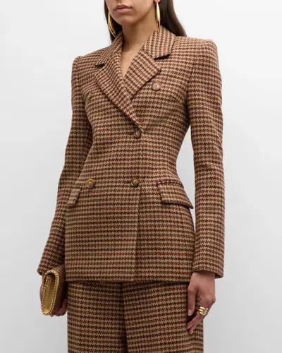 Sergio Hudson Houndstooth Double-breasted Slim Wool Jacket In Camel Houndsthooh